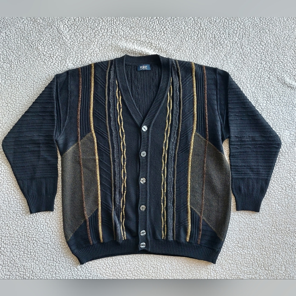 Point of Italy Mixed 3D Knit Button Oversized Boxy Wool Blend Cardigan Size XL